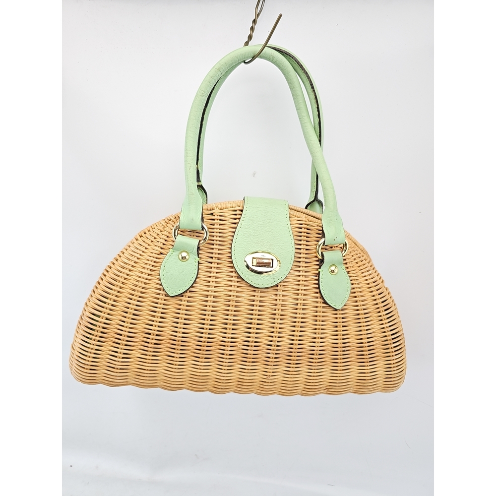 Banana Republic Woven Wicker Handbag Mint Trim